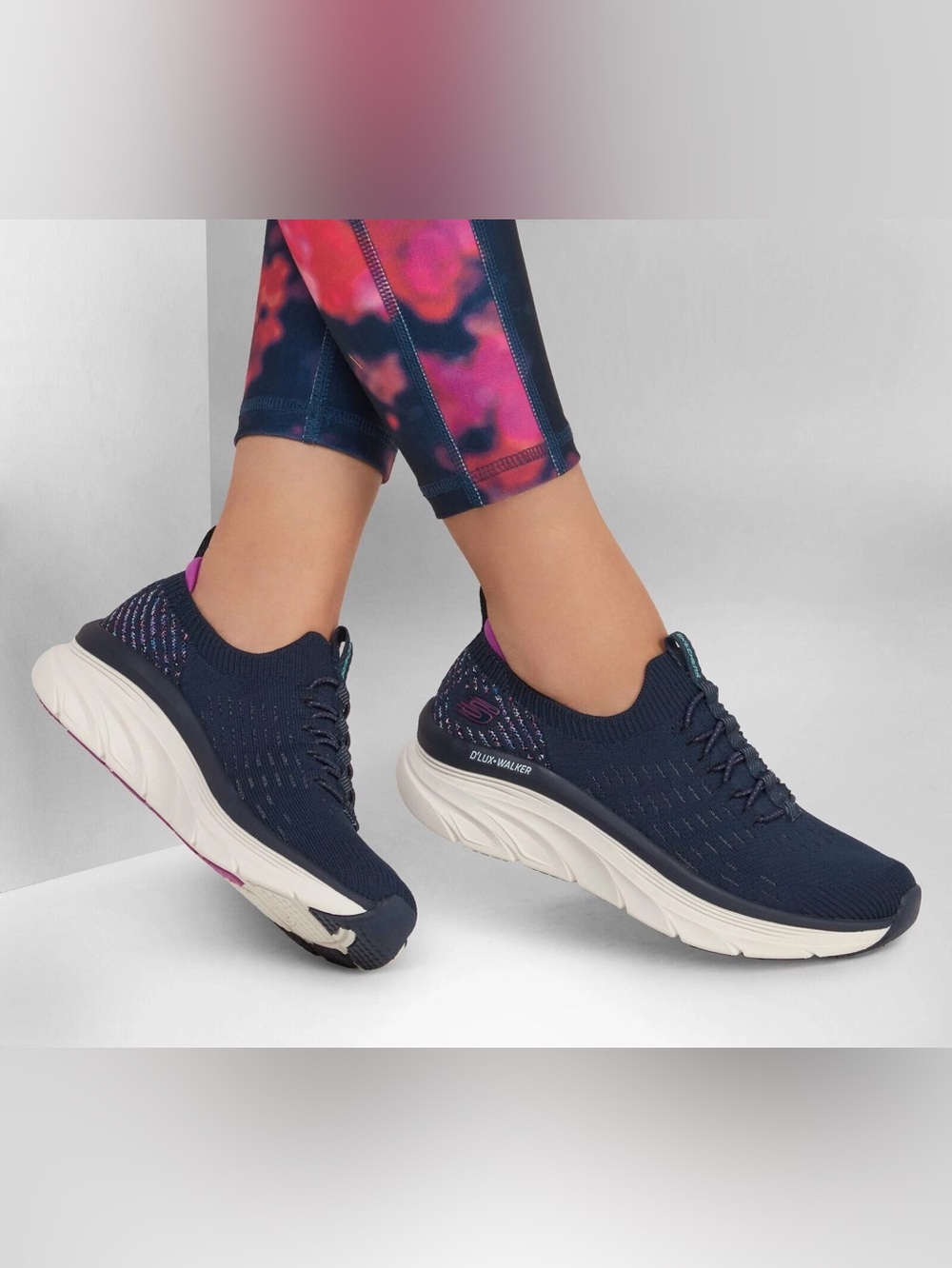 Skechers Black Knit Slip-On with Rose-Gold Stitching and White Sole